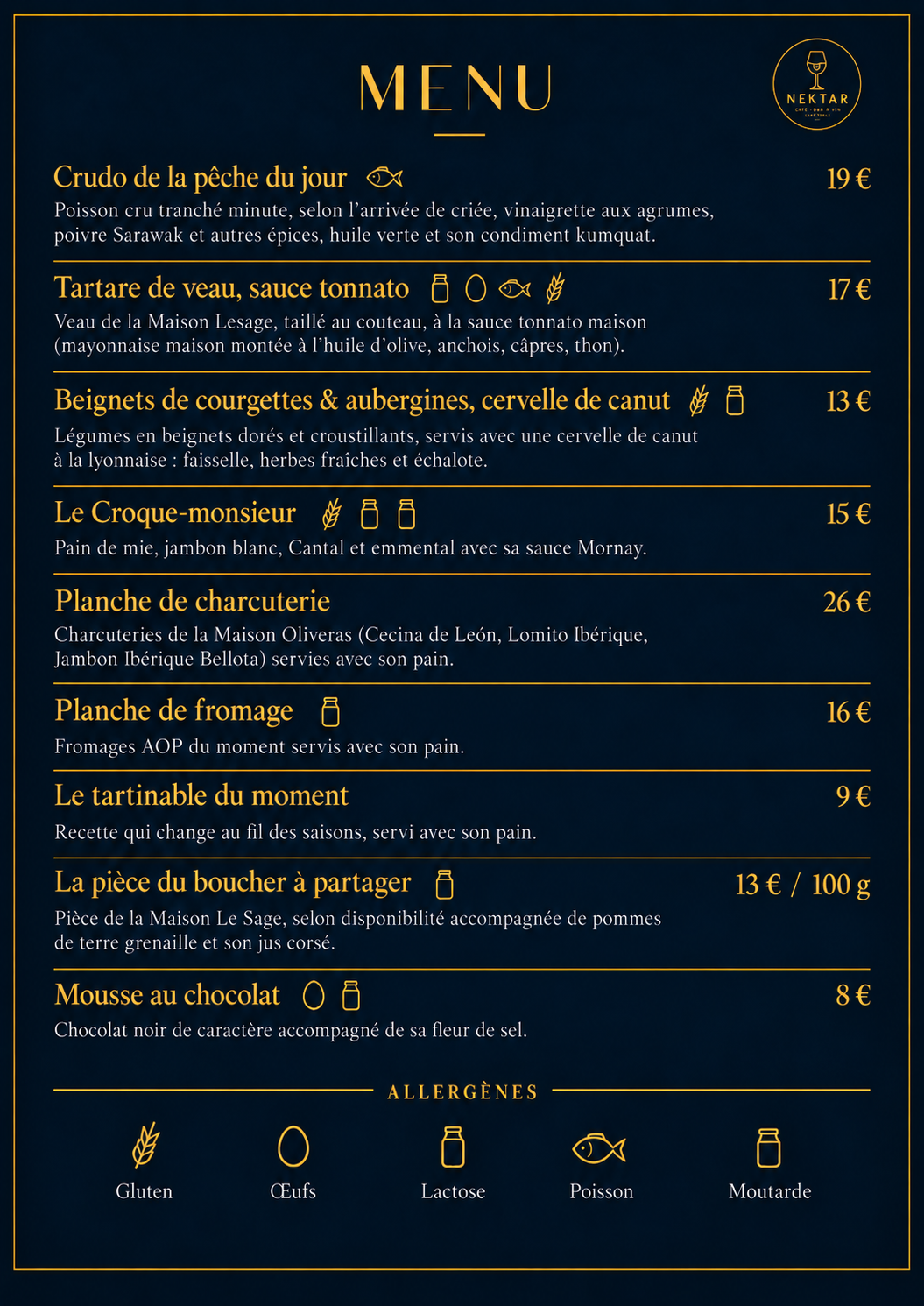 Menu NEKTAR